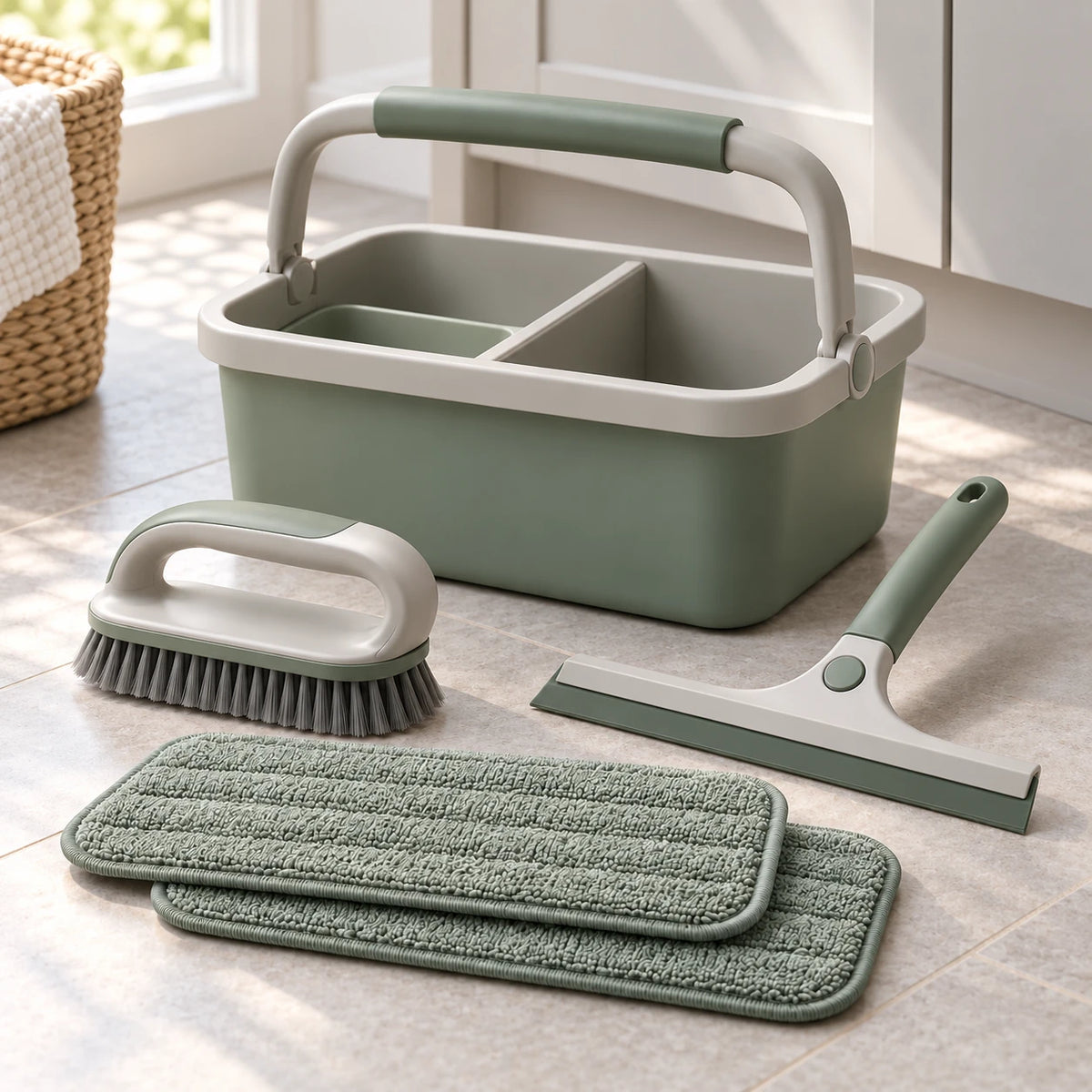 Reset Floor Care Caddy — in a home setting